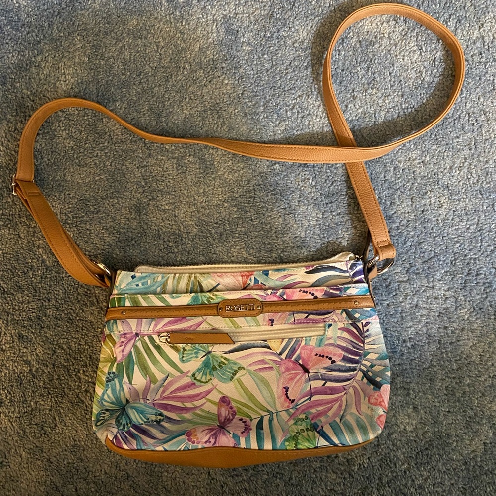 Rossetti butterfly and palm tree purse/handbag. Adjustable shoulder strap.